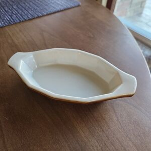 Hall 2967 Au Gratin Baking/serving Dish With Briwn Outer Glaze White Interior